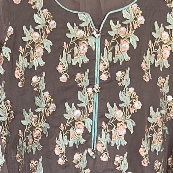 Large three pieces Georgette chiffon Indian Pakistani outfit - Picture 5 of 7